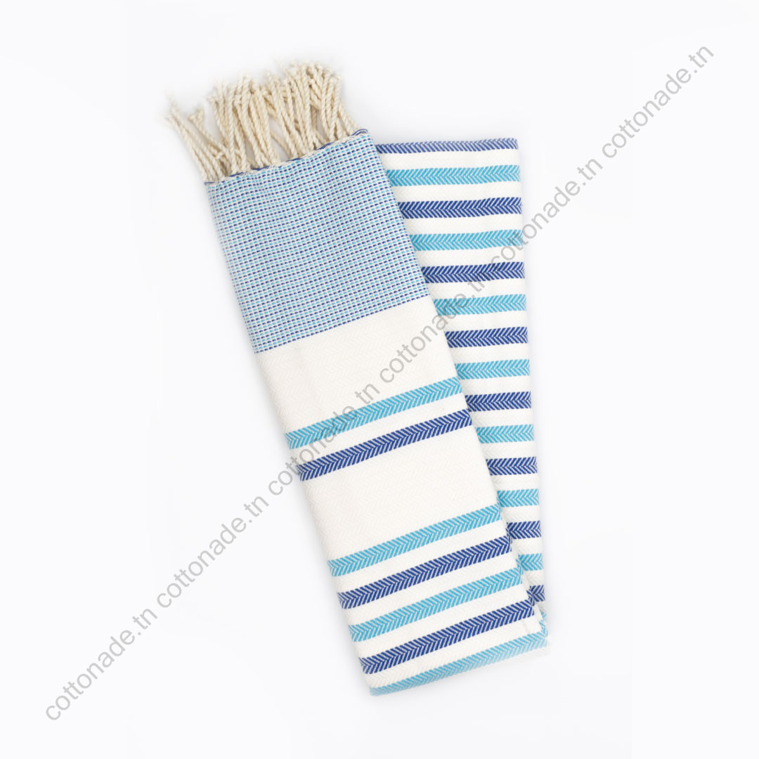 fouta-jrida-bleu-clair-bleu-marine-1 Fouta Coton Jrida Bleu Marine, Bleu clair et Écru
