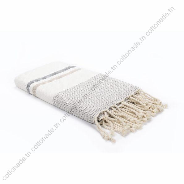 Fouta Coton Jrida Beige, Gris et Écru