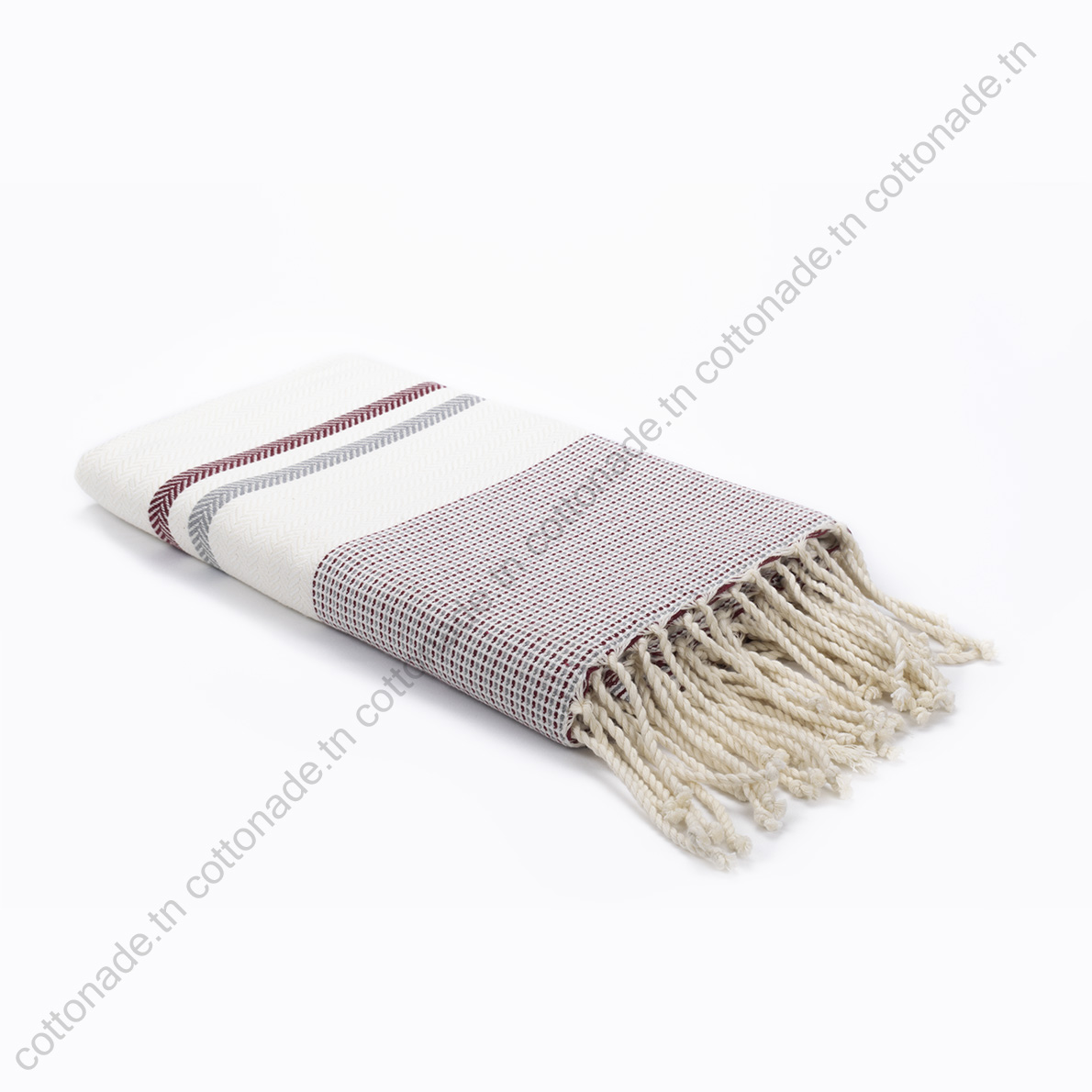 fouta-jrida-gris-clair-bordeau Fouta Coton Jrida Rouge Bordeaux, Gris et Écru