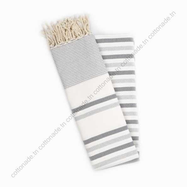 Fouta Coton Jrida Gris Clair, Gris Moyen et Écru