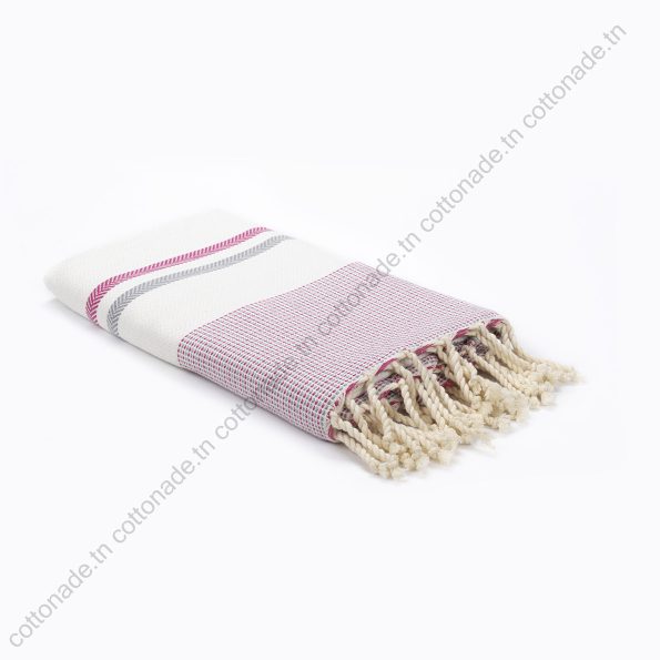 Fouta Coton Jrida Rouge, Gris et Écru