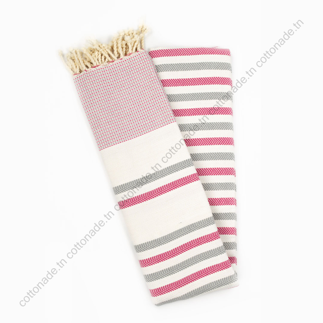 fouta-jrida-rouge-et-gris-clair-1 Fouta Coton Jrida Rouge, Gris et Écru