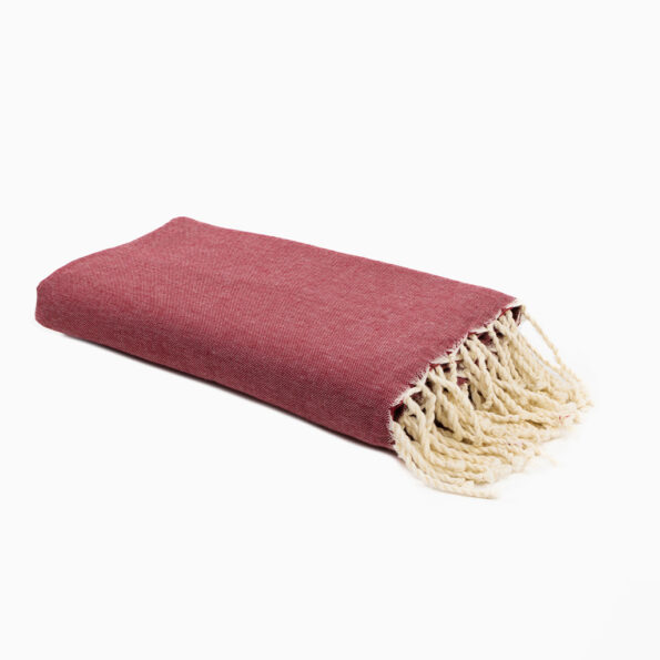 Jeté de canapé coton Rouge Bordeaux uni