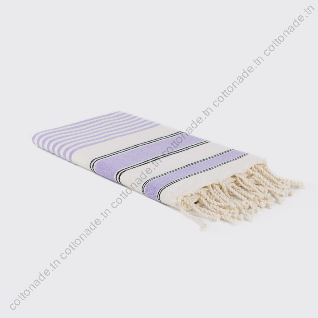 Fouta Plage Coton Écru Rayures Lilas Fouta Plage Coton Écru Rayures Lilas