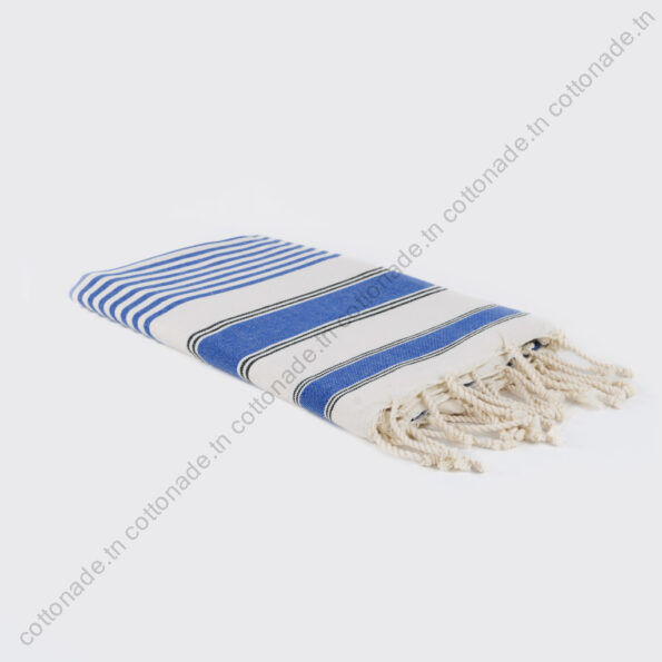 Fouta Plage Coton Écru Rayures Bleu