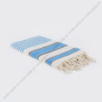 Fouta Plage Coton Écru Rayures Bleu Azur