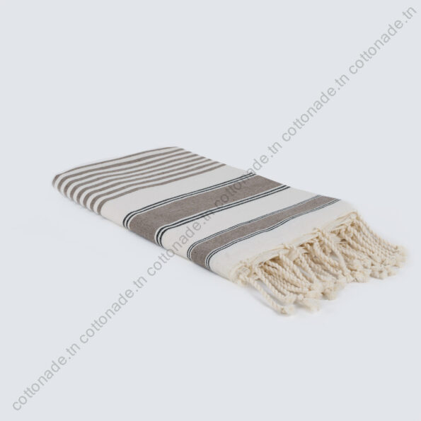 Fouta Plage Coton Écru Rayures Grège