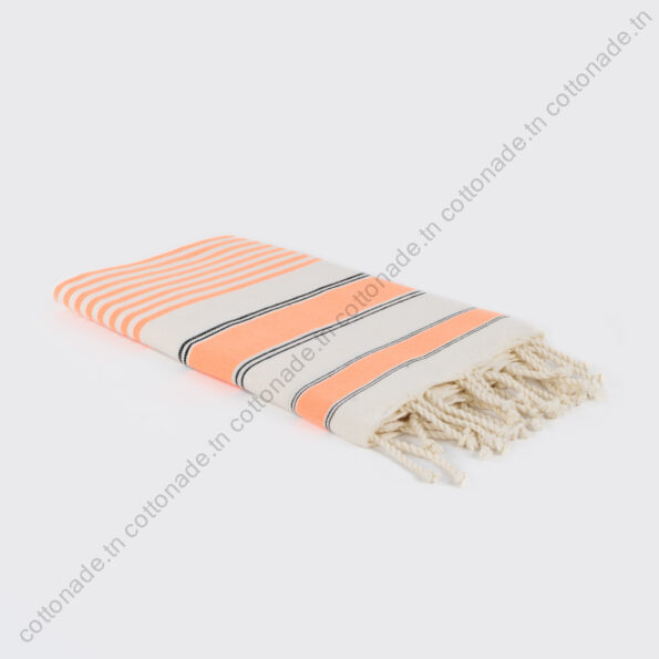 Fouta Plage Coton Écru Rayures Orange