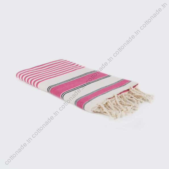 Fouta Plage Coton Écru Rayures Prune