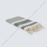 Fouta Plage Coton Écru Rayures Vert Kaki