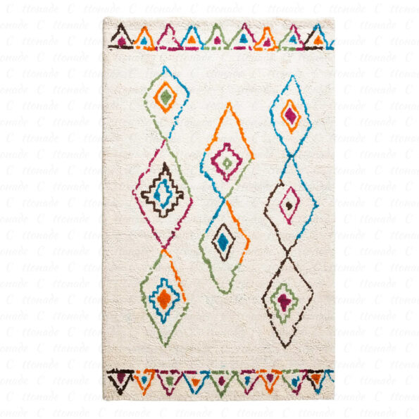 Tapis Berbère Écru aux Motifs Baklawa Multicolore
