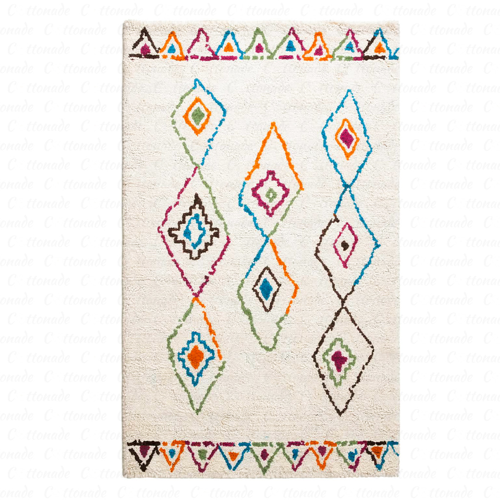 Tapis Berbère Écru aux Motifs Baklawa Multicolore Tapis Berbère Écru aux Motifs Baklawa Multicolore