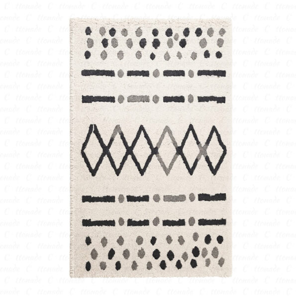 Tapis Berbère Écru, Noir & Gris – Motif Accordéon