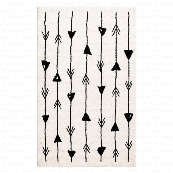 Tapis Berbère Écru & Motif Flèches en Noir