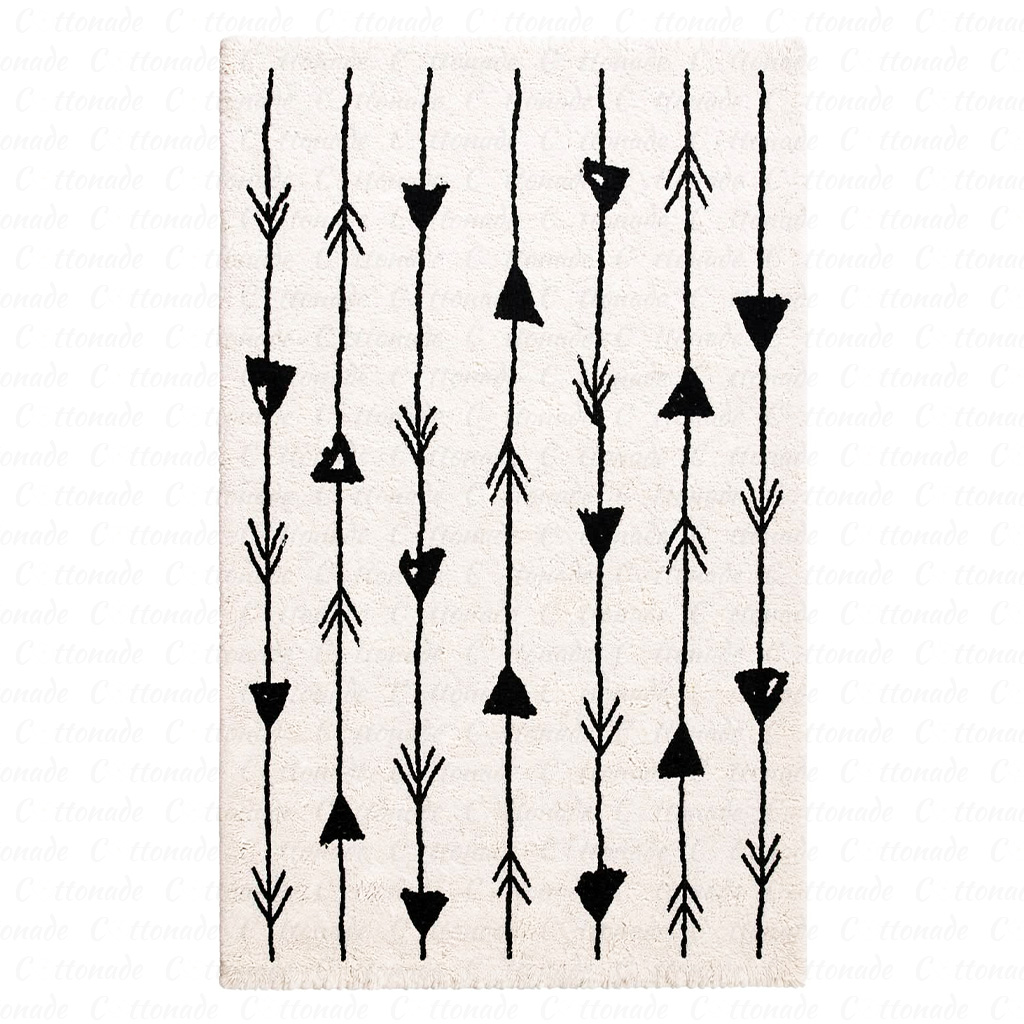 Tapis Berbère Écru & Motif Flèches en Noir Tapis Berbère Écru & Motif Flèches en Noir