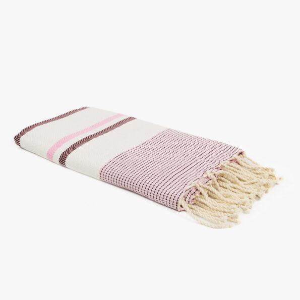 Fouta Coton Jrida Écru Rayures Bordeaux et Rose