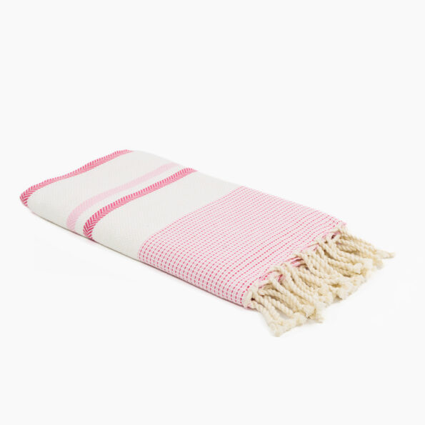 Fouta Coton Jrida Écru Rayures Rose et Framboise