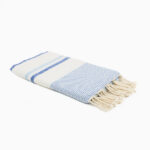 Fouta Coton Jrida Écru Rayures Indigo et Bleu Cadet