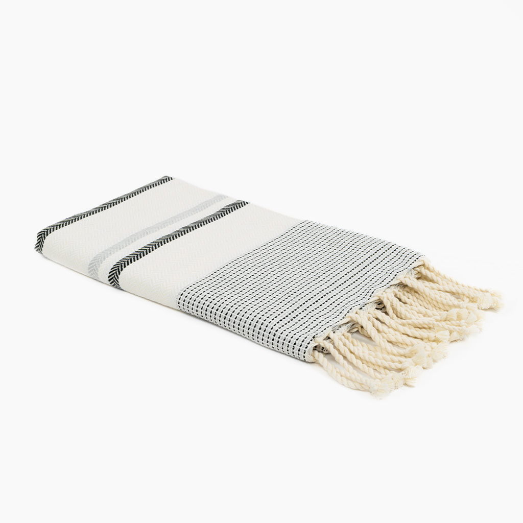fouta-coton-jrida-ecru-rayures-noir-et-gris Fouta Coton Jrida Écru Rayures Noir et Gris