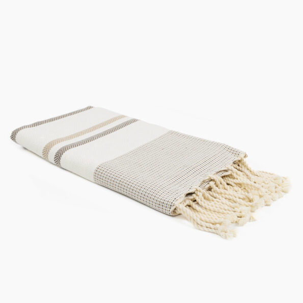 Fouta Coton Jrida Écru Rayures Taupe et Beige