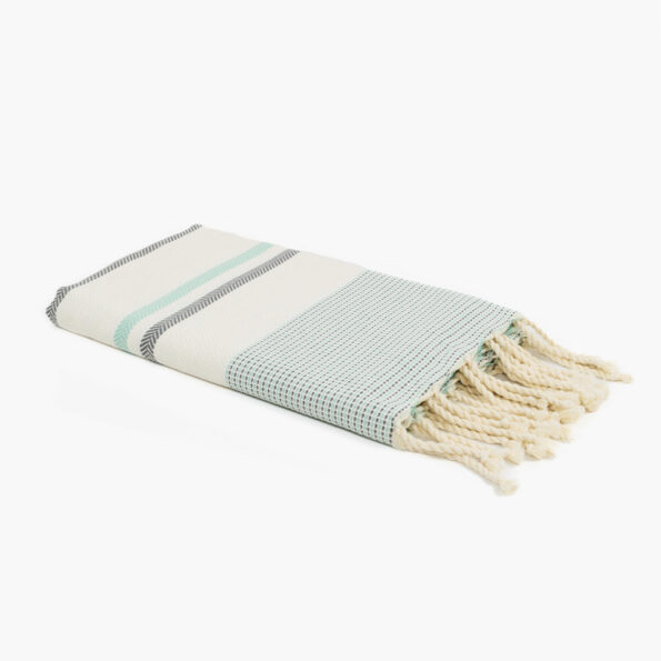 Fouta Coton Jrida Écru Rayures Vert d'Eau et Gris