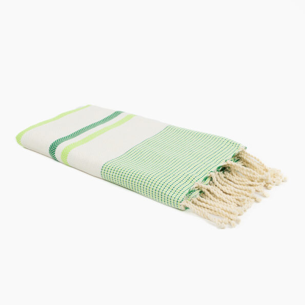 Fouta Coton Jrida Écru Rayures Vert et Vert Fluo