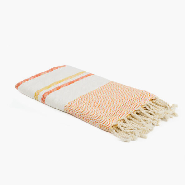 Fouta Coton Jrida Écru Rayures Orange et Jaune